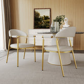 Set of 2 Curvice white PU leather dining chairs with curved back and stainless steel arms